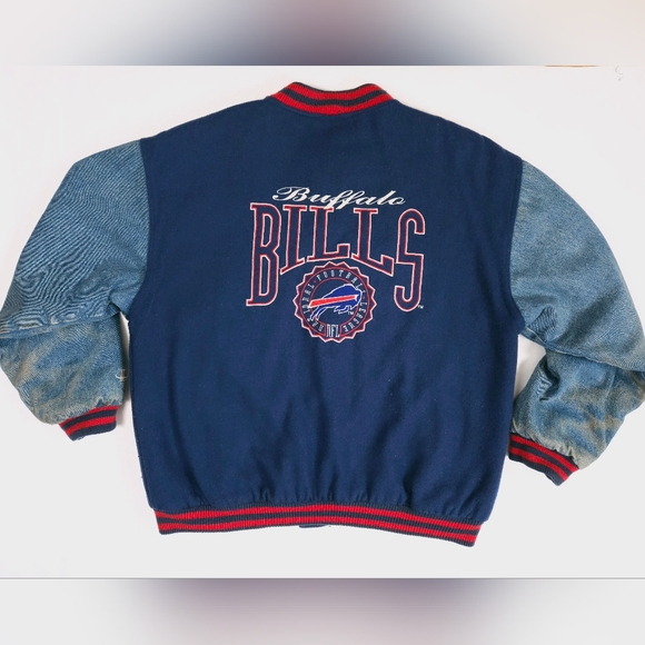 Buffalo Bills Vintage 90s NFL Wool And Denim Coat LA Logo Apparel Large - Picture 1 of 15